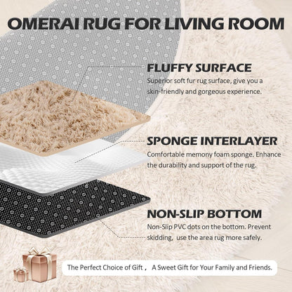 Hochflor Shaggy Teppich 120cm Rund Beige Super Weich Waschbar