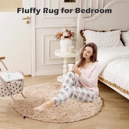 Weicher Shaggy Teppich Beige Groß Rund Antirutsch Schlafzimmer Wohnzimmer