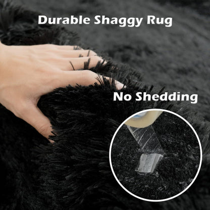 OMERAI Hochflor Shaggy Teppich Schwarz 60x110cm waschbarer Antirutsch