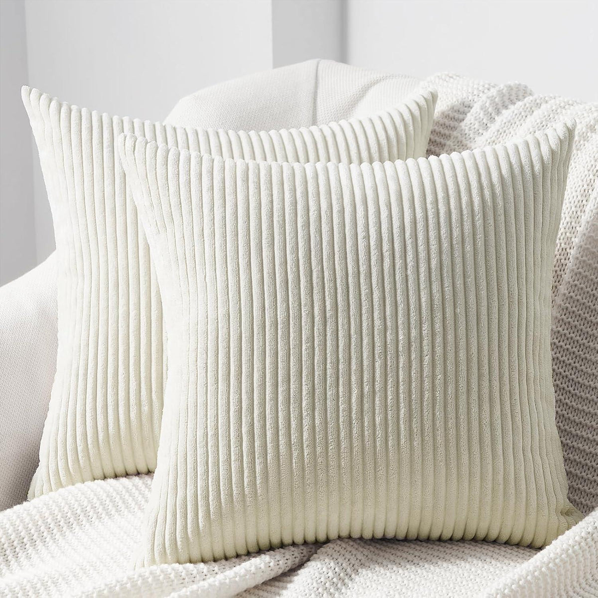Kissenbezug 35x35cm 2er Set Gestreiftes Muster Kordsamt Cream