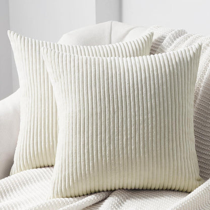 Kissenbezug 35x35cm 2er Set Gestreiftes Muster Kordsamt Cream
