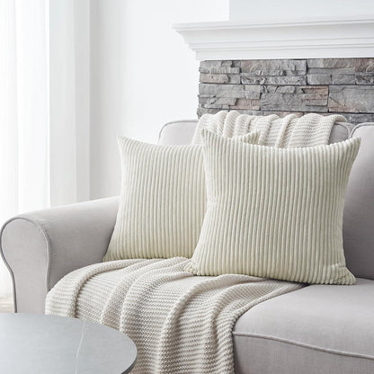 Topfinel Kissenbezug 35x35 2er Set Creme beige gestreiftes Muster Kordsamt