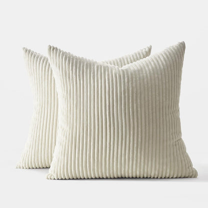 Kissenbezug 35x35cm 2er Set Creme Beige Kordsamt gestreift Sofa WZ