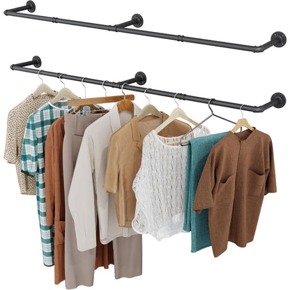 Industrielle Rohr Kleiderstange 2er Set, 167cm Wandmontage Schwarz