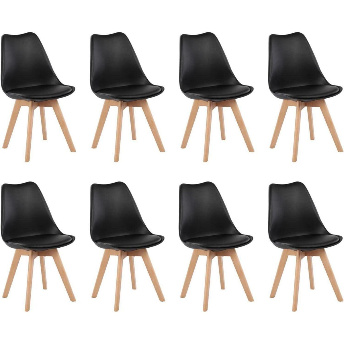 8 Esszimmerstühle Retro Design mit Holzbeinen & PU-Kissen