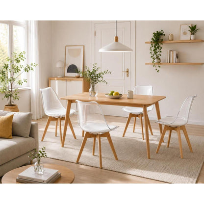 Transparente Esszimmerstühle Set 4er – Skandinavischer Stil mit Holzbeinen