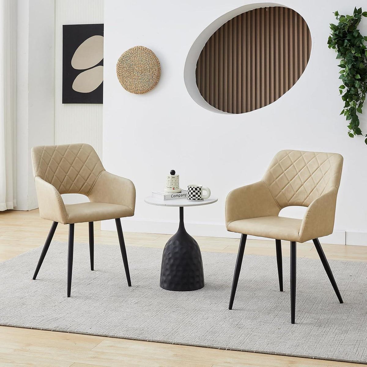 Esszimmerstühle Set 4er, Polsterstühle mit Armlehnen Creme in Lederoptik