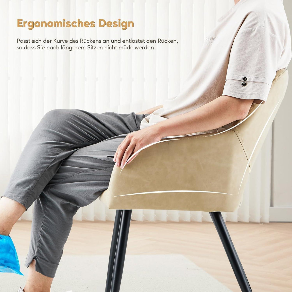 Esszimmerstühle Set 4er, Polsterstühle mit Armlehnen Creme in Lederoptik