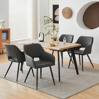 Esszimmerstühle Set 4 Grau –, Armlehnen & Metallbeine in Lederoptik