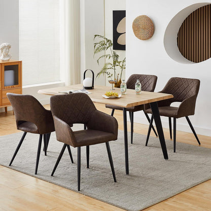 Esszimmerstühle Set 4 Braun, Metall, Komfortabler Polsterstuhl in Lederoptik