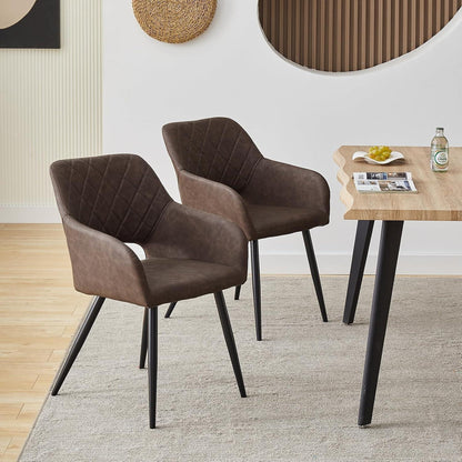 Esszimmerstühle Set 4 Braun, Metall, Komfortabler Polsterstuhl in Lederoptik