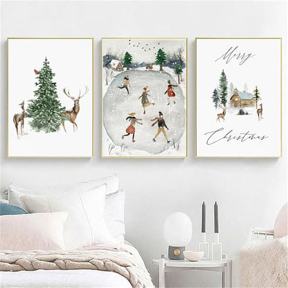 Weihnachten Poster Winter Wandbilder 3er Set Leinwandbilder