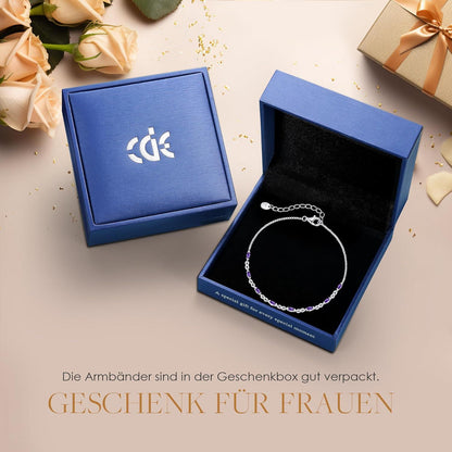 925 Sterling Silber Armband Damen mit Zirkonia Geburtsstein, Verstellbar