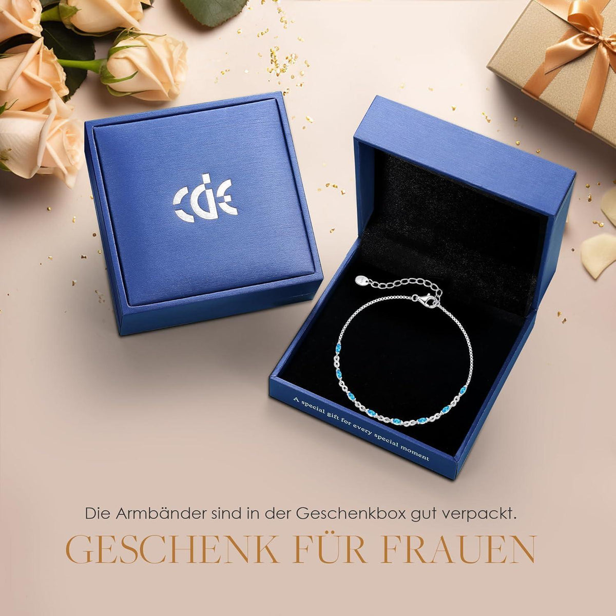 CDE Infinity Armband Damen Silber 925 mit Zirkonia Geburtsstein