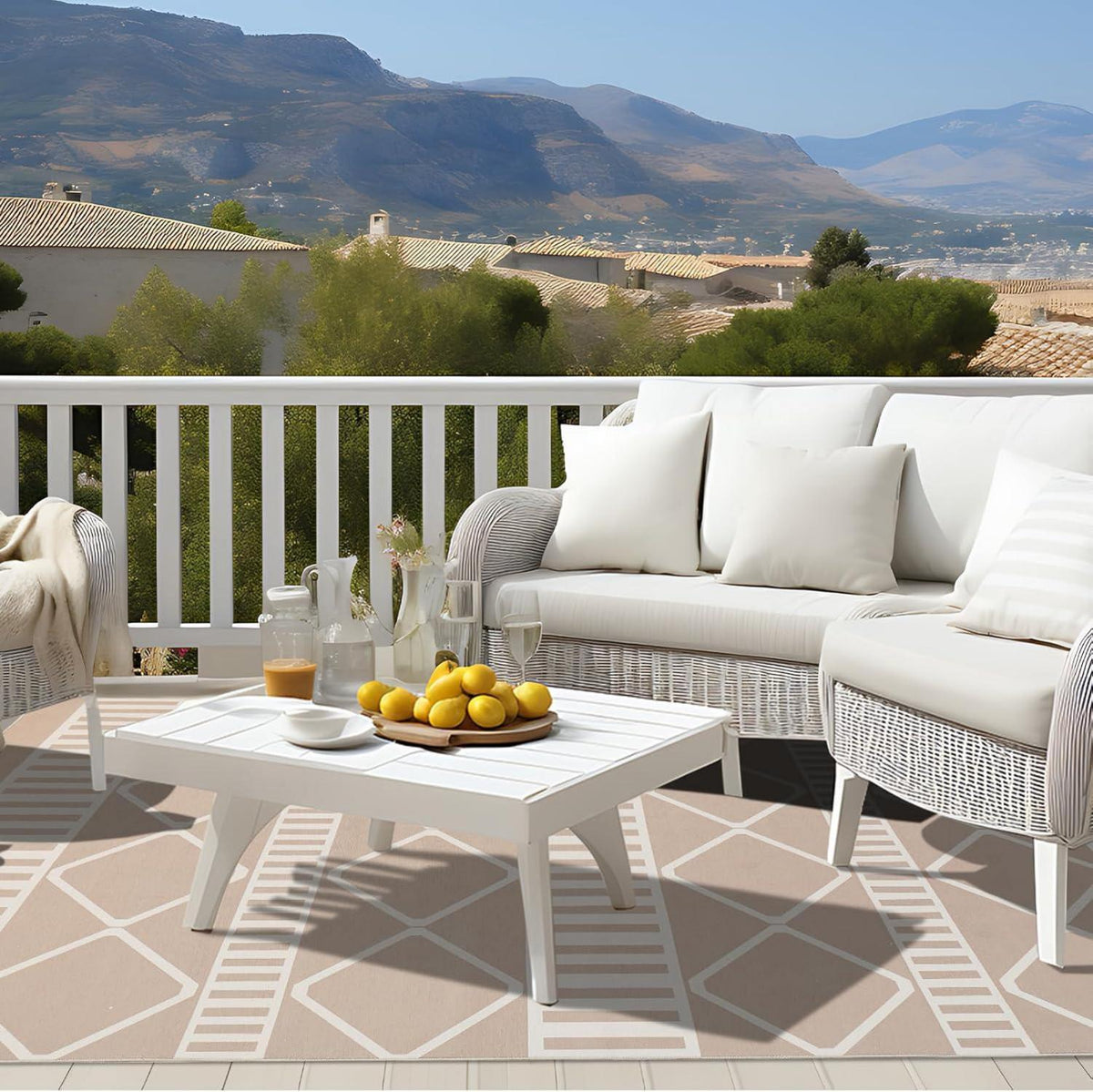 Teppich 150x240cm Beige Modern In-& Outdoor Wetterfest Rutschfest