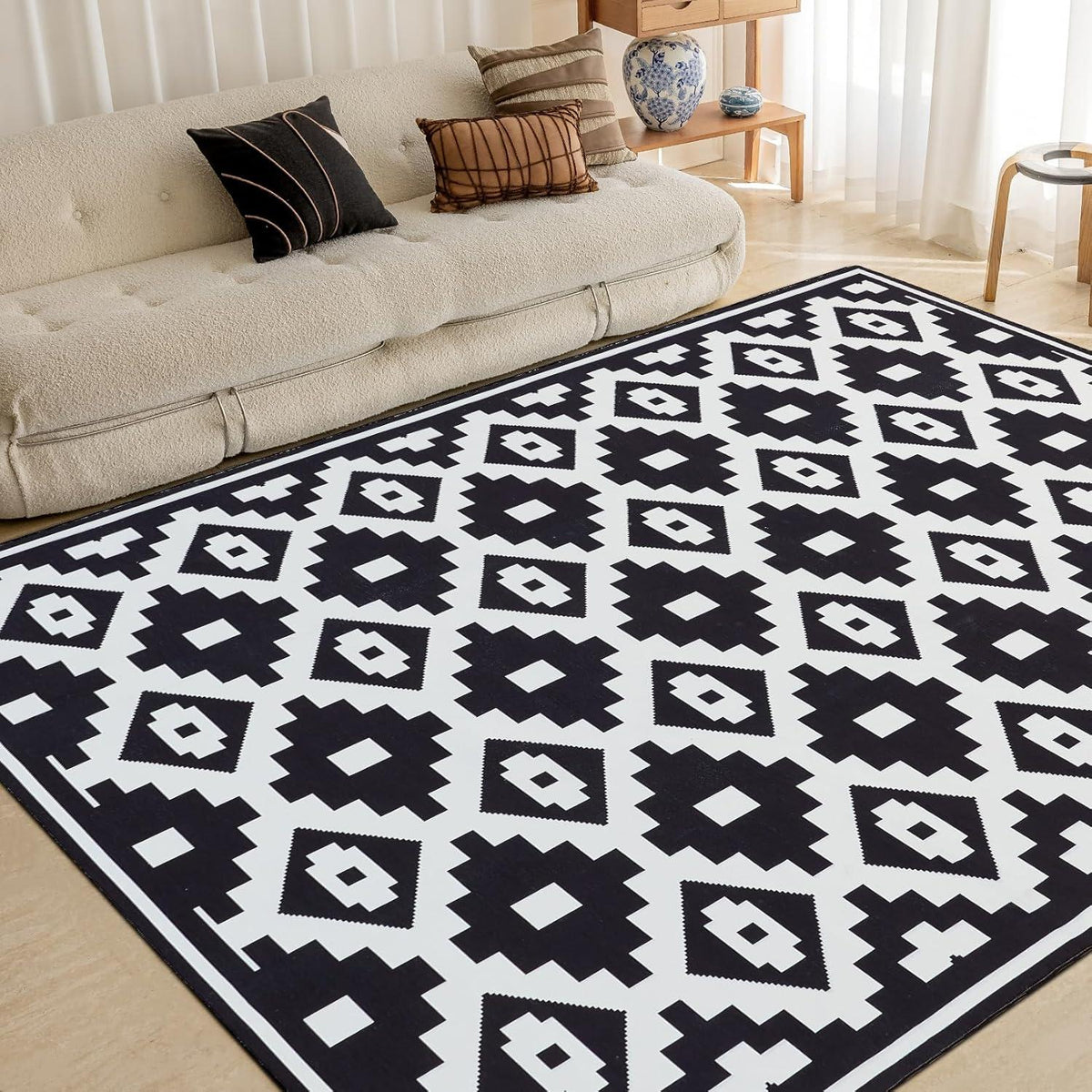 Outdoorteppich Schwarz-Weiß OMERAI Wetterfest 180x270cm Modern