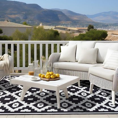 Wetterfester Outdoor Teppich Schwarz-Weiß 150x240cm Modern Wohnzimmer Balkon