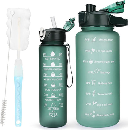 Sport-Trinkflasche 2er Pack BPA-frei 2L+750ml mit Zeitmarkierung
