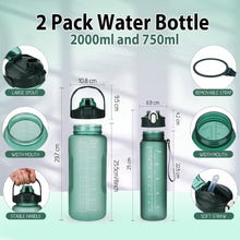 Sport-Trinkflaschen-Set 2L+750ml BPA-frei mit Zeitmarkierung
