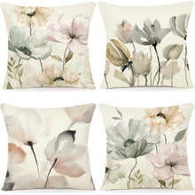 Blumen Kissenbezug 50x50 - 4er Set Leinen Outdoor Deko