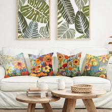 Blumen Kissenbezug 50x50 cm - 4er Set Leinen Outdoor