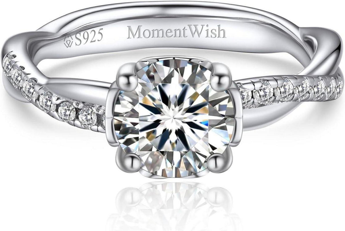Verlobungsring Damen 1 Karat Moissanite Silber 925 Geschenk SEO