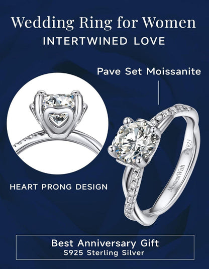 MomentWish Verlobungsring Damen 1 Karat Moissanit Silber 925 Geschenk