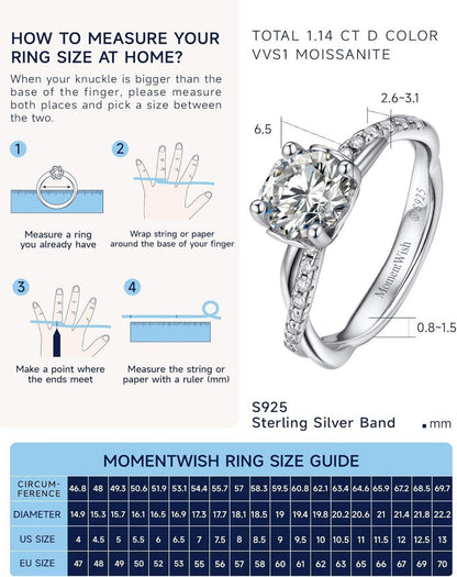 Verlobungsring Damen 1 Karat Moissanite Silber 925 Geschenk Twisted