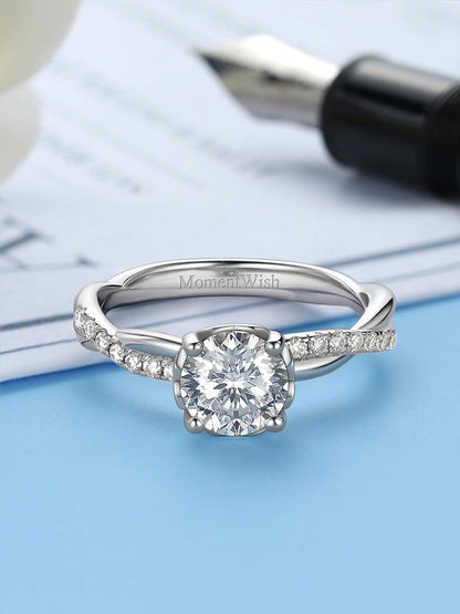 MomentWish Verlobungsring Damen 1 Karat Moissanit Silber 925 Geschenk