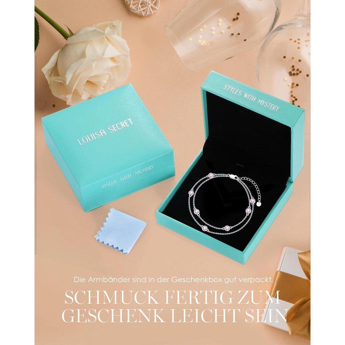 Silber Armband Damen 925 Sterling Silber Zirkonia Verstellbar