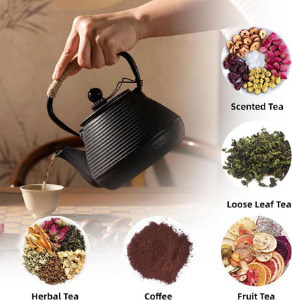 Gusseisen Teekanne mit Warmhalter und Teesieb, 1000 ml, Schwarz