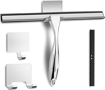 Duschabzieher Edelstahl 25CM mit Haken Ersatzklingen Silber
