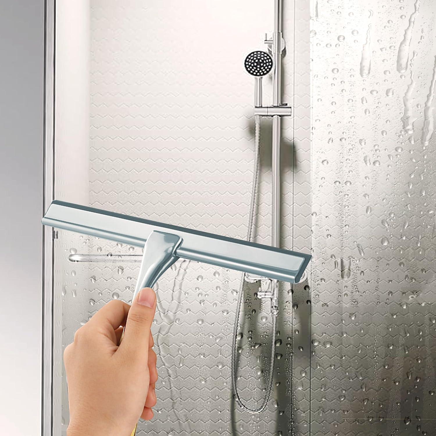 SSTOOHL Edelstahl Duschabzieher 25CM mit Selbstklebe Haken Silber Ersatzklingen