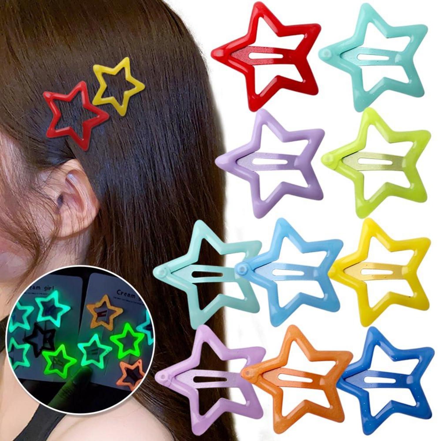 Bunte Leuchtende Stern Haarspangen Glow in the Dark, 10 Stück