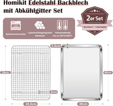 Homikit Backblech mit Abkühlgitter aus Edelstahl 40x30x2,5cm