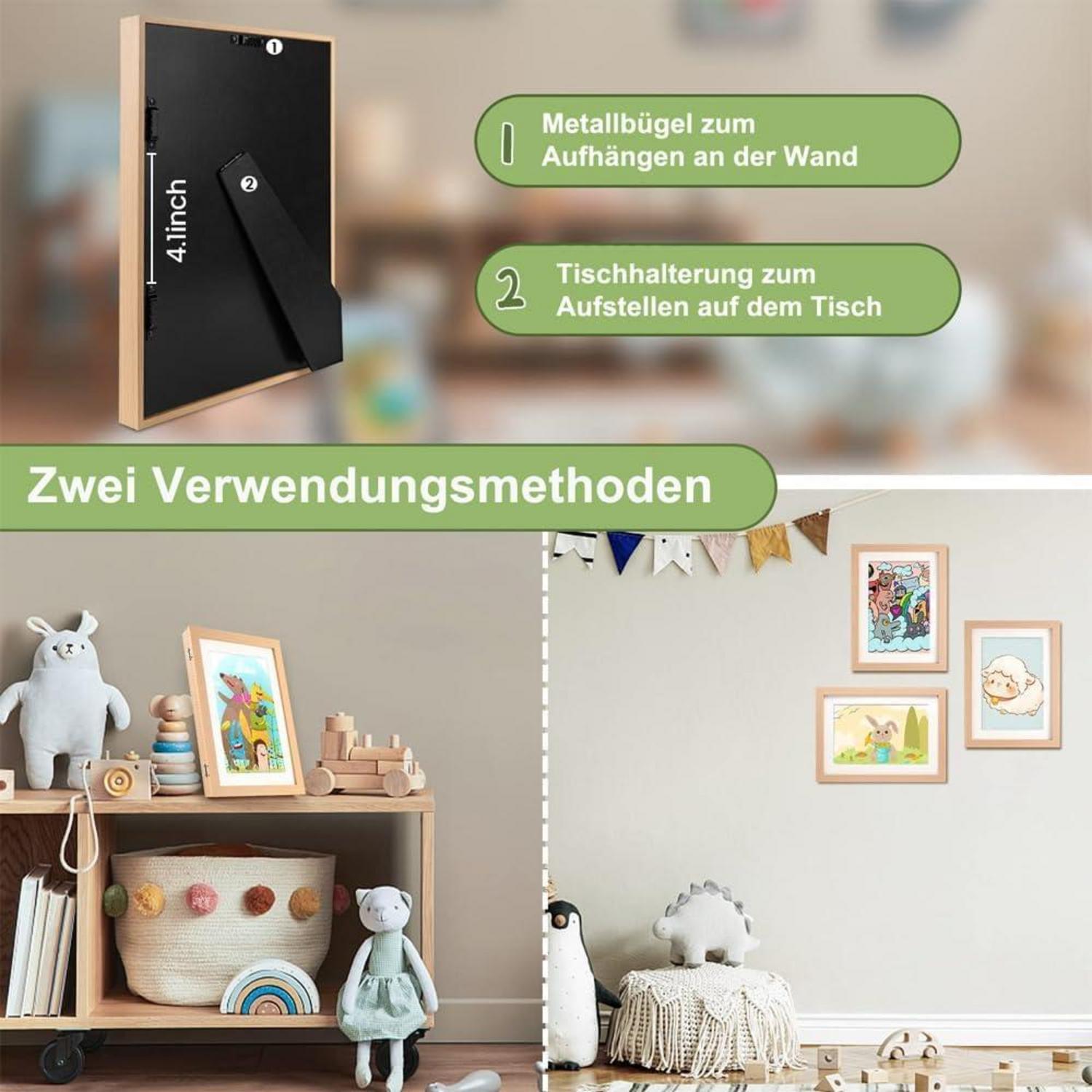 Holz Bilderrahmen 2er Set A4 21x30cm Natur Magnetverschluss Klapprahmen