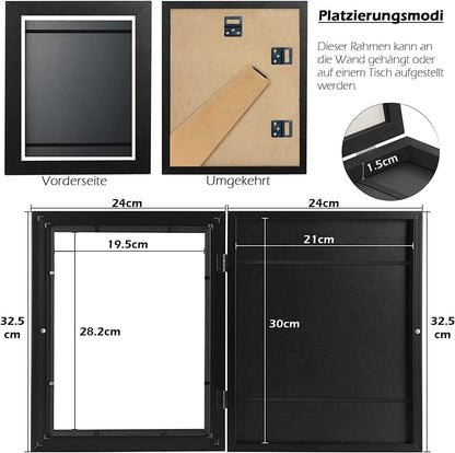 Bilderrahmen A4 21x30cm Kinderzeichnungen Fotorahmen Schwarz 4er Set