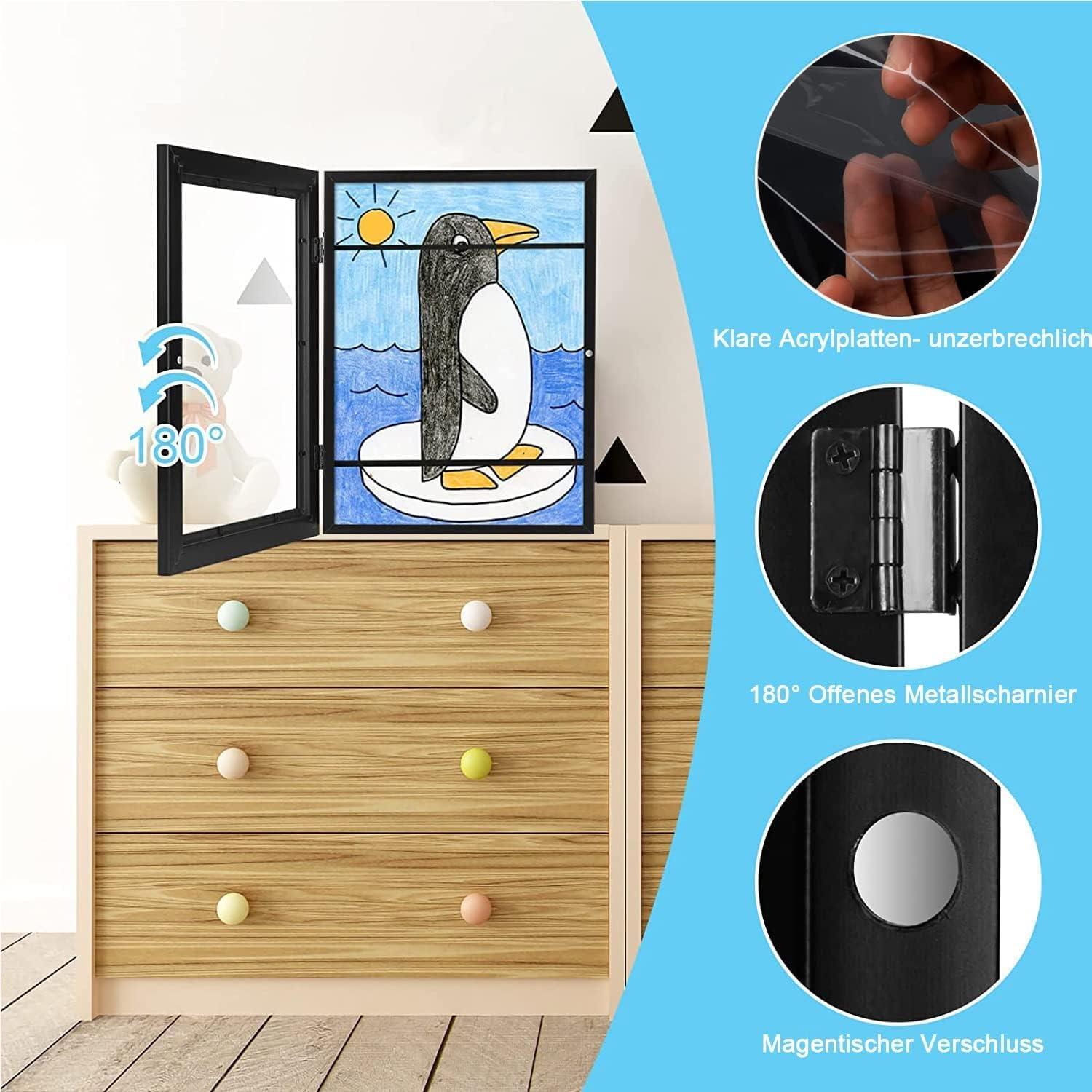 4er Set A4 Bilderrahmen aus Holz 21x30cm Schwarz - Kinderzeichnungen Fotorahmen