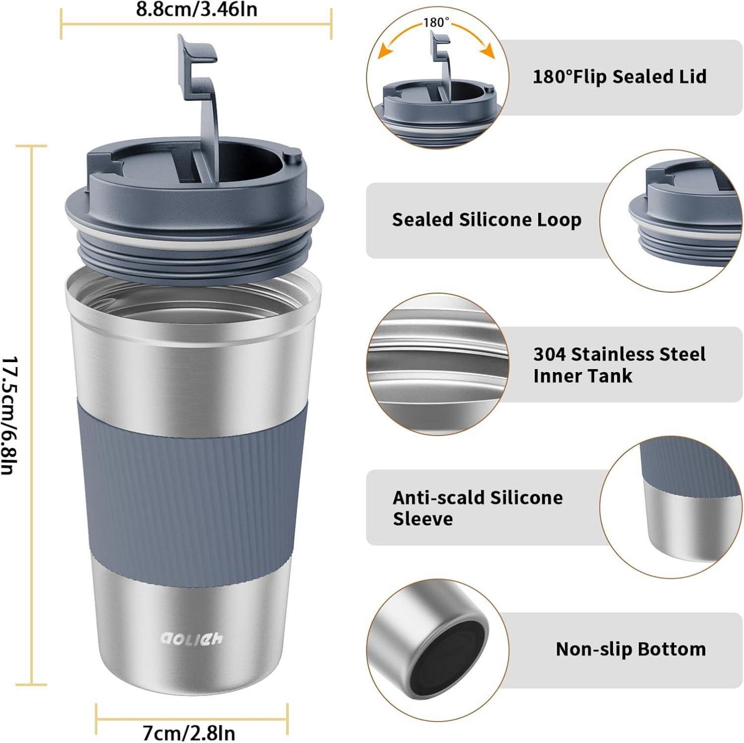 Aolieh Thermobecher Edelstahl Isolierbecher 510ML Silber