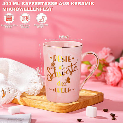 Geschenkset für Schwester - Kaffeetasse, Duftkerze, Badesalz