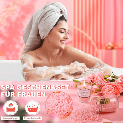 Geschenkset Schwester 400ml Kaffeetasse Duftkerze Badesalz Spa