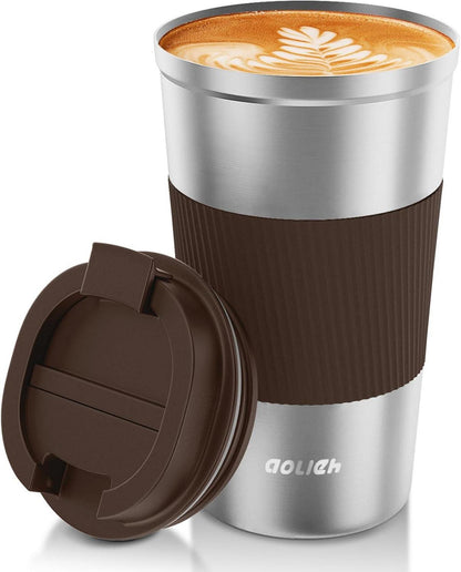 Aolieh Isolierter Thermobecher für Kaffee und Tee 510ML Silber