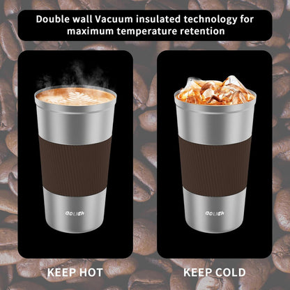 Aolieh Isolierter Thermobecher für Kaffee und Tee 510ML Silber
