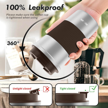 Aolieh Thermobecher Edelstahl 510ml Auslaufsicherer Deckel Silber Curcuma