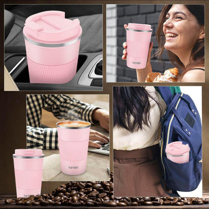 KETIEE 380ml Thermobecher Kaffee to go Doppelwandig Rosa