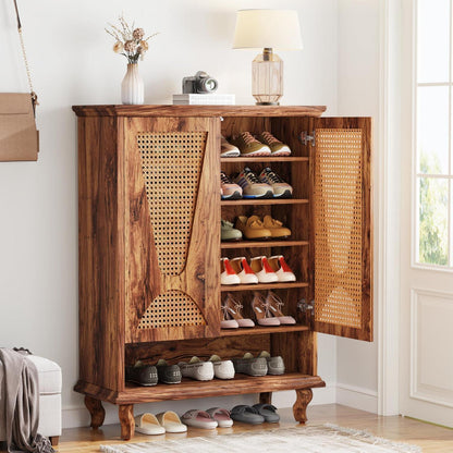 Rattan Schuhschrank mit 2 Türen – 75x37x110cm – 7-stöckig