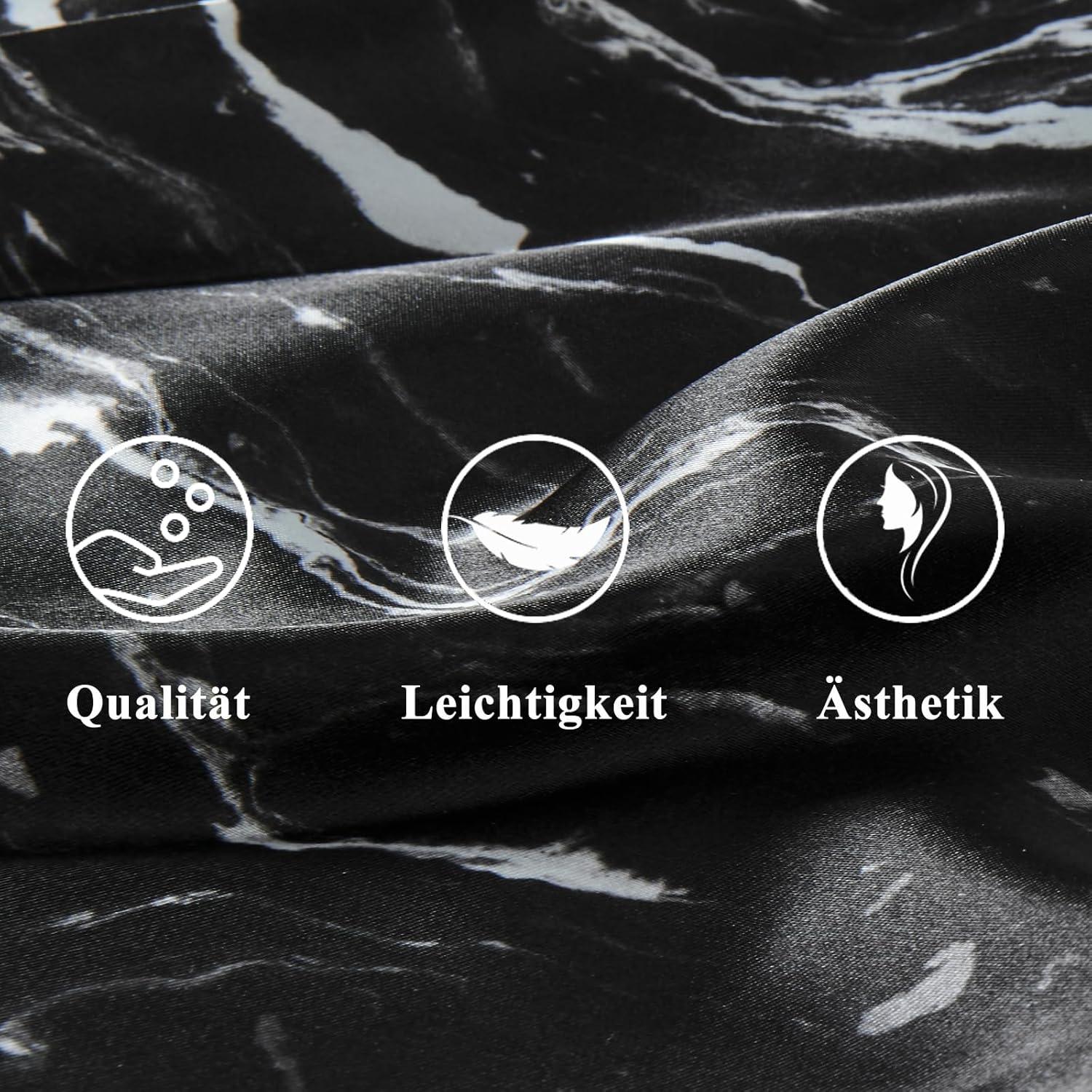 Satin Kissenbezug 2er Set Schwarz Marmor 40x80 mit Haargummis