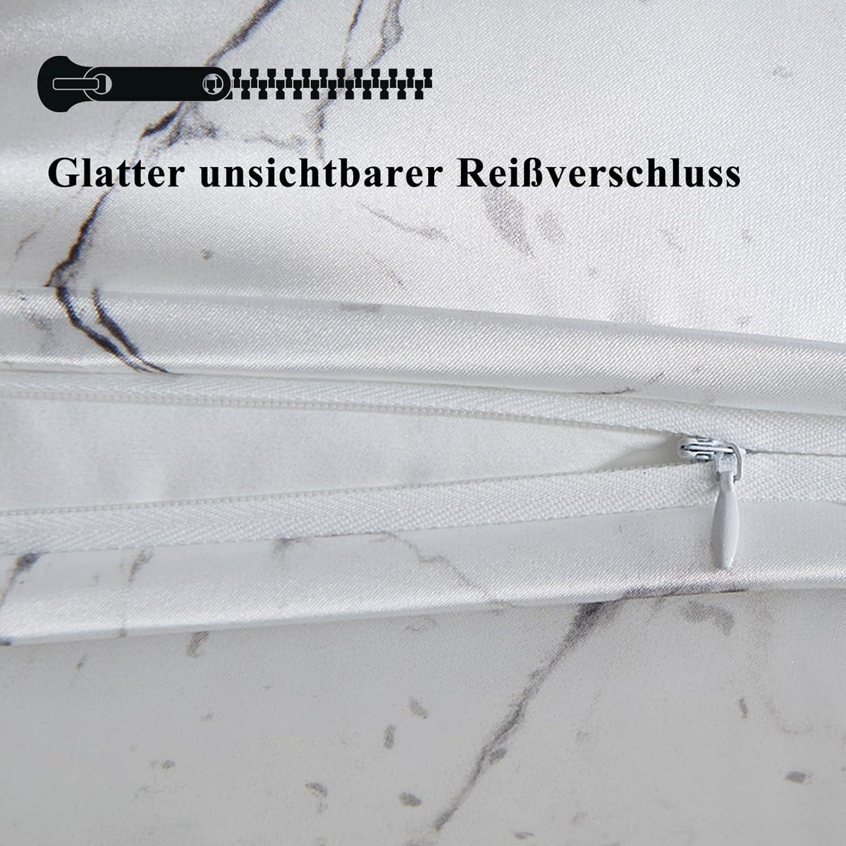Vielit Satin Kissenbezug 80x80 Weiß Marmor Set 2 Haargummis