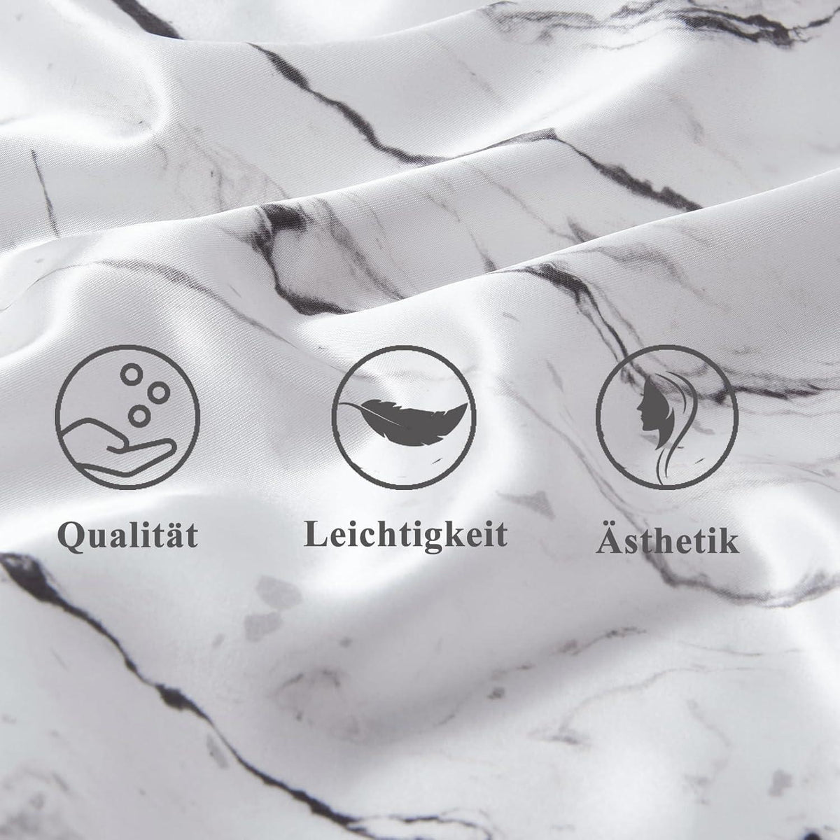 Satin Kissenbezug 80x80 Weiß Marmor mit Haargummis