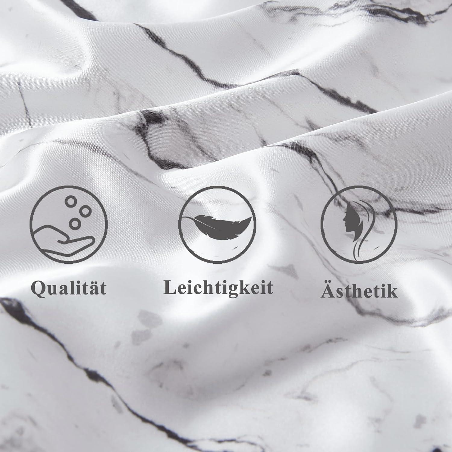 Satin Kissenbezug 2er Set Weiß Marmor 40x80 mit Haargummis